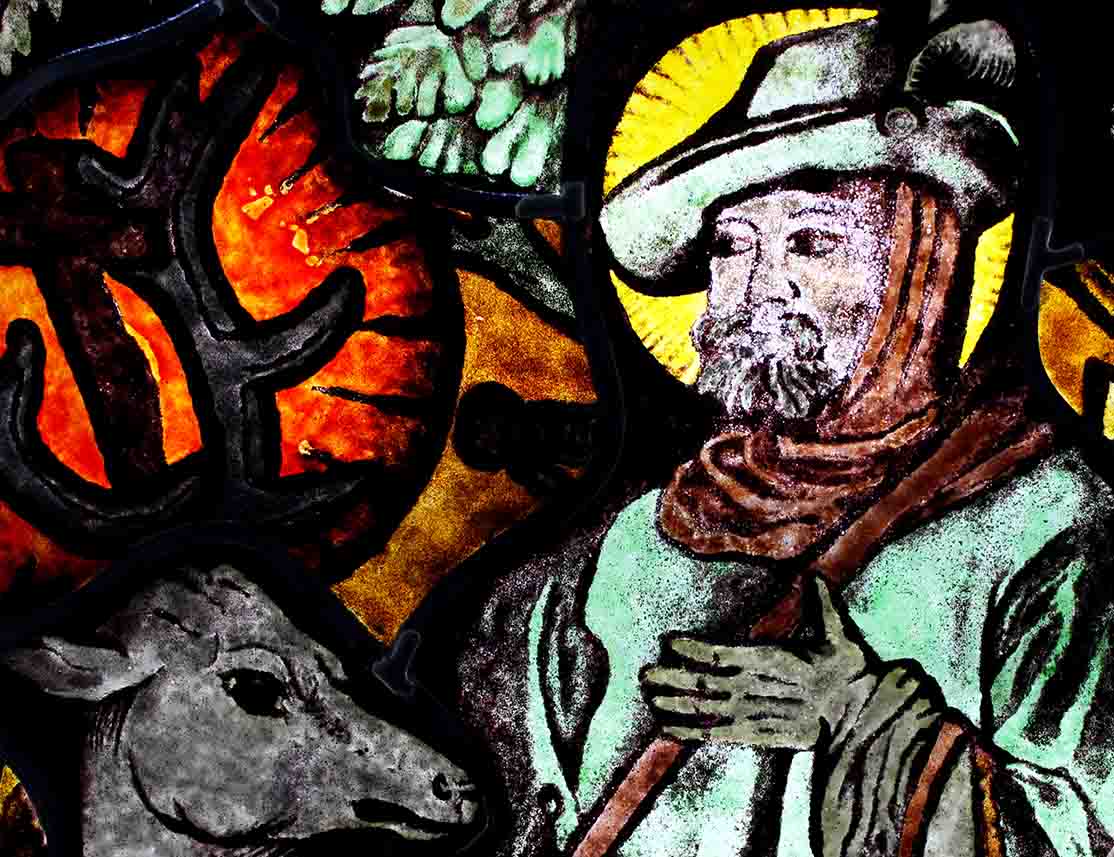 Festett ólomüveg kép Szent Hubertuszról
