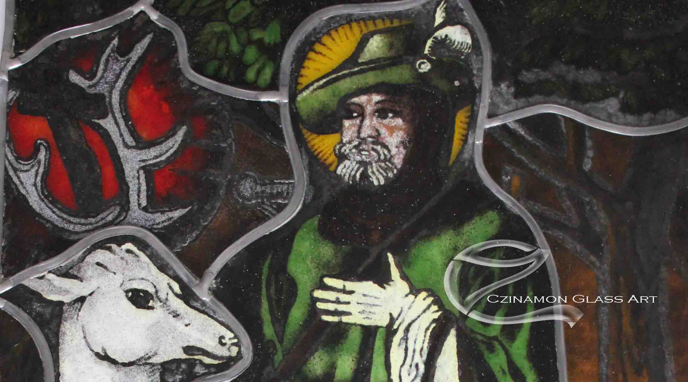 Ólomüveg kép Szent Hubertuszról